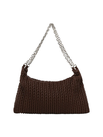 Chain Accented Woven Embossed Shoulder Bag