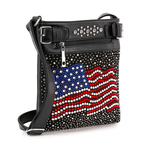 Rhinestone Bling  Flag Crossbody Sling