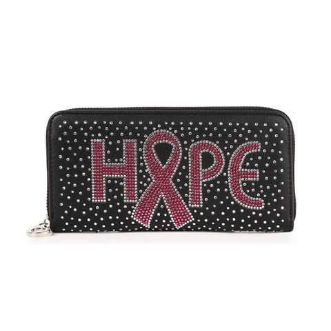 Bling Breast Cancer Ribbon Accordion Wallet