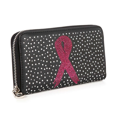 Bling Breast Cancer Ribbon Accordion Wallet