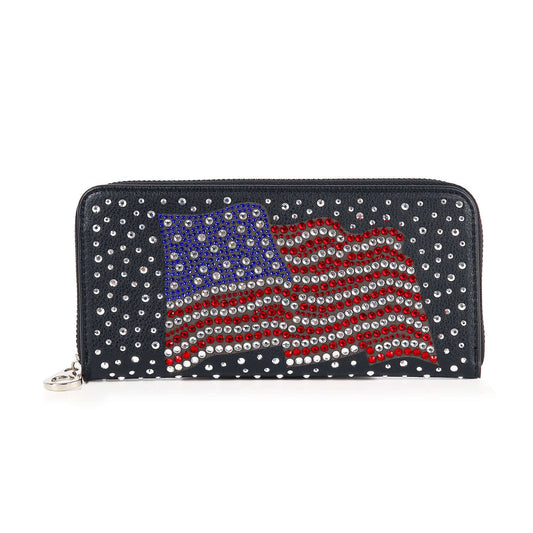 Rhinestone Flag Design Acordion Wallet