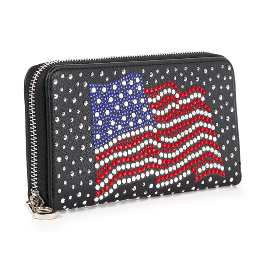 Rhinestone Flag Design Acordion Wallet