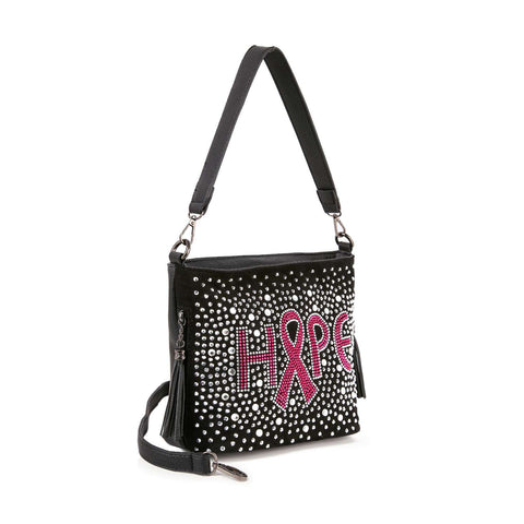 Rhinestone Bling Breast Cancer Hobo Crossbody Sling