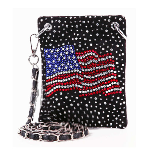 Petite Rhinestone Bling Flag Crossbody Sling