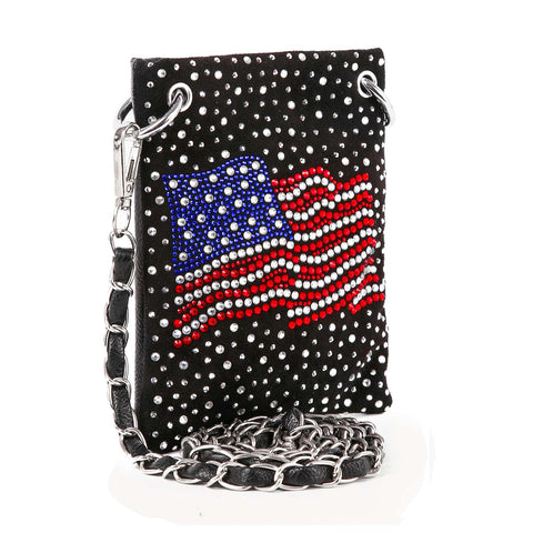 Petite Rhinestone Bling Flag Crossbody Sling