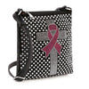 The Rhinestone Bling Breast Cancer Crossbody Sling features faux leather, silver studs, a large rhinestone cross, and a pink rhinestone ribbon accent on the front.