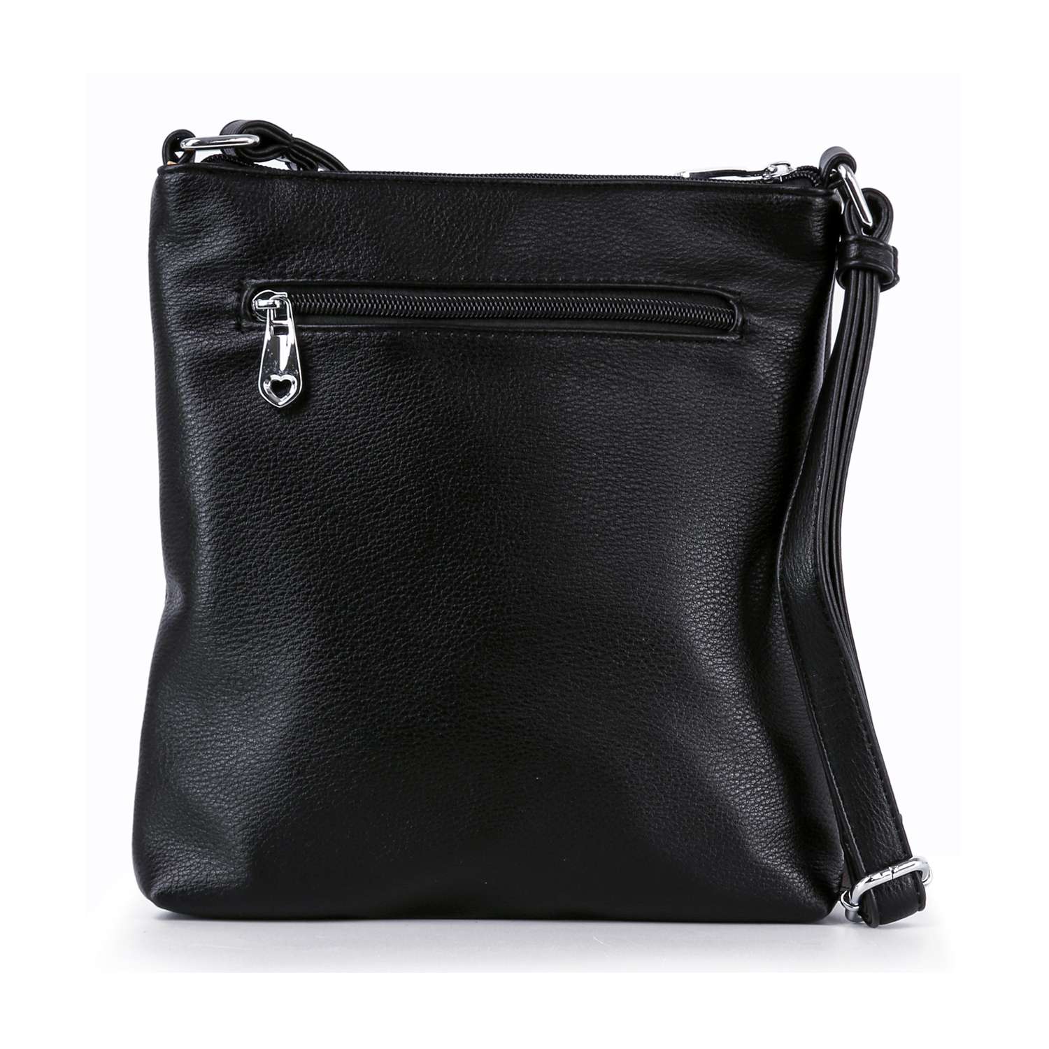 Add sparkle to your look with the Rhinestone Bling Breast Cancer Crossbody Sling—featuring a faux leather finish, front zippered pocket, silver accents, adjustable strap, and a pink ribbon design for style and awareness. Displayed on a white background.