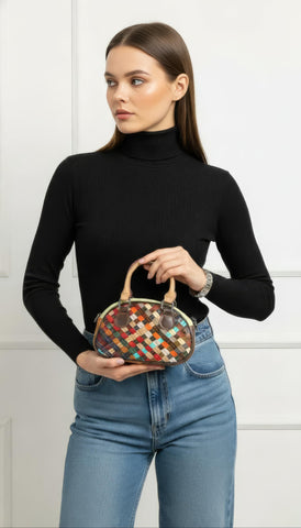 Genuine Leather Woven  Petite Hand Tote