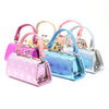 The Patent Polka Dot Print Lipstick Case Assorted Set includes five shiny faux leather cases with metal clasps and handles in pink, gold, blue, silver, and light pink polka dot designs—perfect for cosmetics or lipstick.