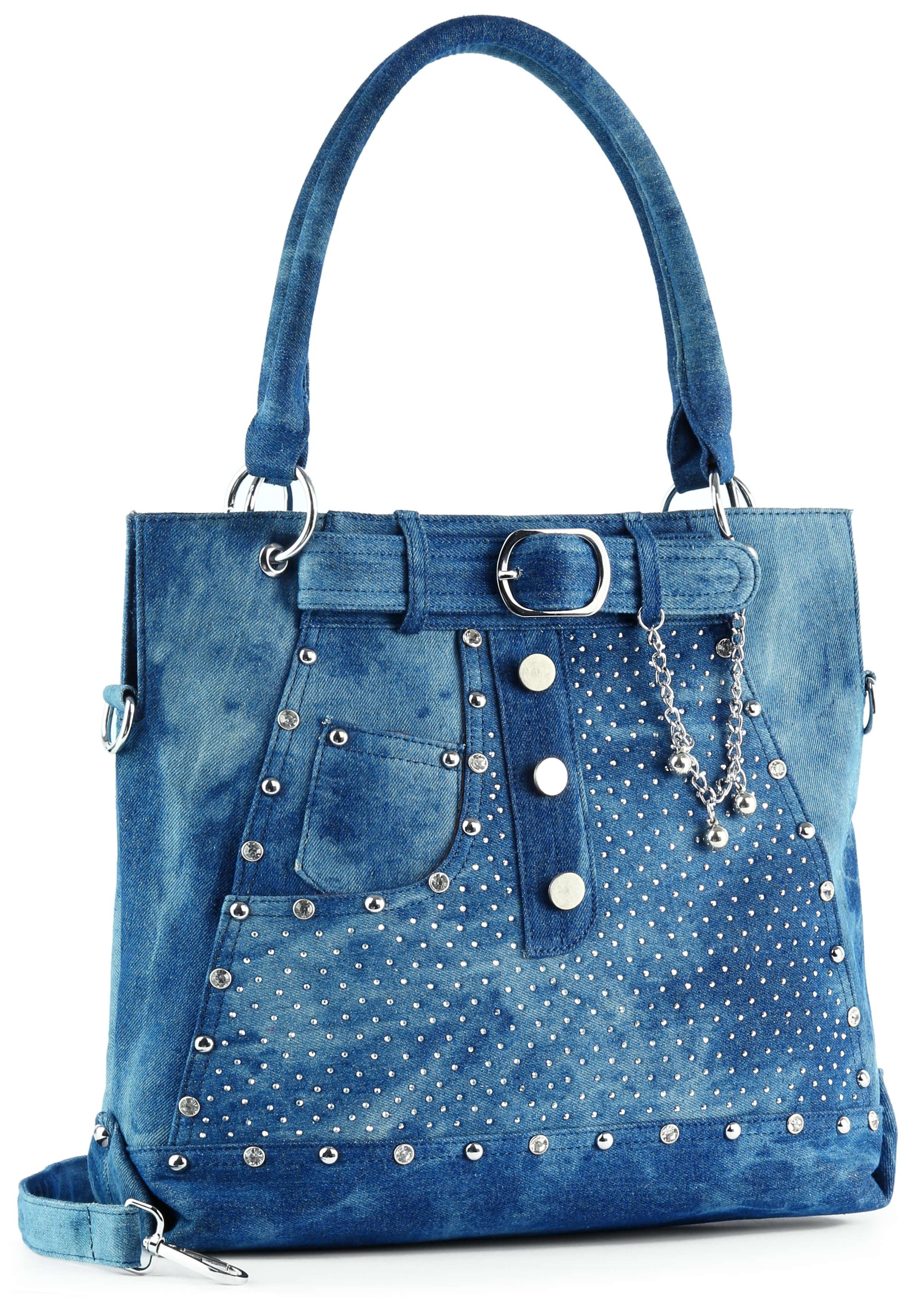 Belted Jean Design Tote Handbag