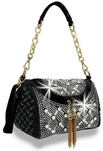 Rhinestone Design Petite Handbag - Black