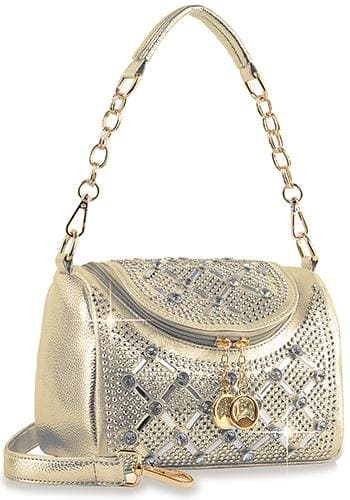 Rhinestone Design Petite Handbag - Gold