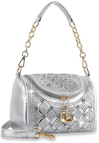 Rhinestone Design Petite Handbag - Silver