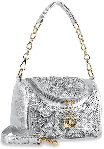 Rhinestone Design Petite Handbag - Silver