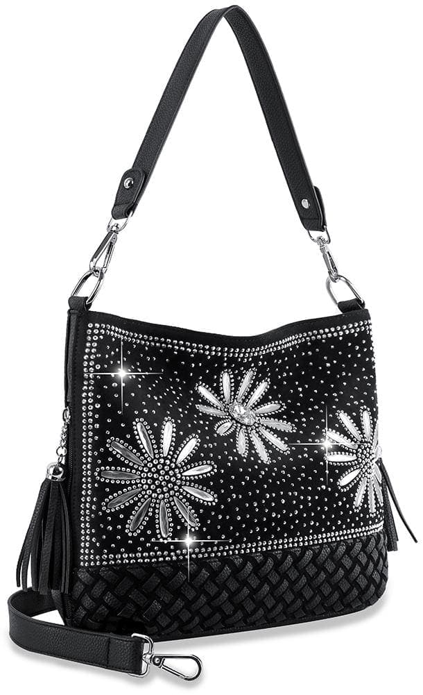 Daisy Rhinestone Hobo Handbag  - Black