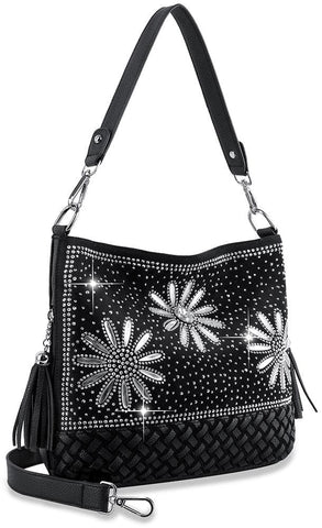 Daisy Rhinestone Hobo Handbag  - Black