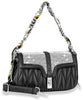 Scarf Accented Sparkling Top Flap Shoulder Bag - Black