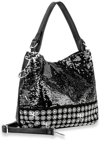 Sparkling Sequined Hobo Handbag - Black