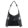 Fringe Accented Hobo Handbag - Black