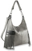 Fringe Accented Hobo Handbag - Pewter