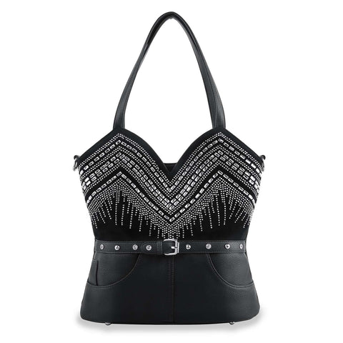 Corset Design Rhinestone Pattern Tote   - Black