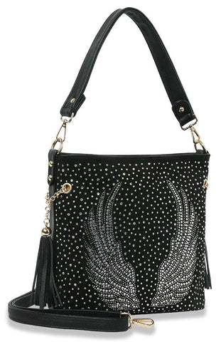 Wings Design Rhinestone Hobo Handbag