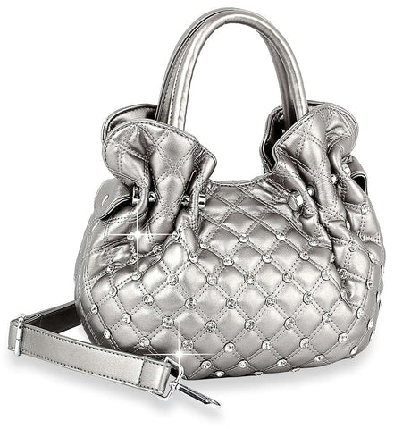 Rhinestone Stud Quilted Petite Hand Tote - Pewter
