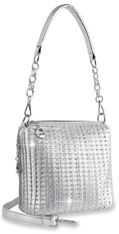 Pleated Rhinestone Accented Shoulder Bag - Silver