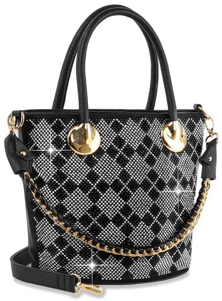 Chain Accented Tote Handbag - Black
