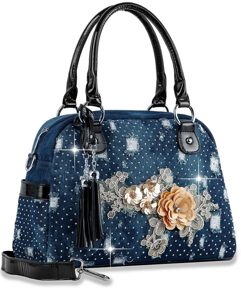 Raised Floral Design Satchel Handbag