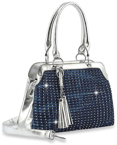 Rhinestone Accented Pleated Hand Tote