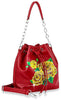 Graphic Rose Print Drawstring Hobo Handbag - Red