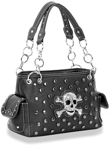 Skull Design Studded Handbag - Black