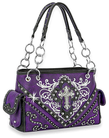 Western Rhinestone Cross Handbag - Purple