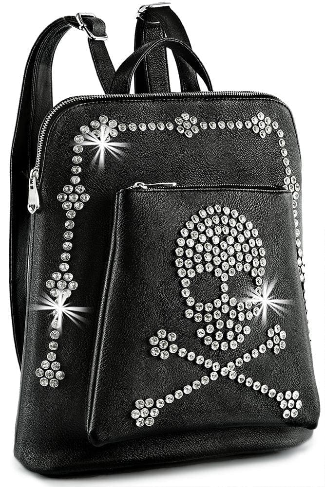 Rhinestone Skull and Crossed Bones Backpack - Black