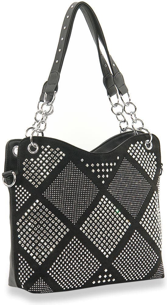 Diamond Pattern Fashion Handbag - Black