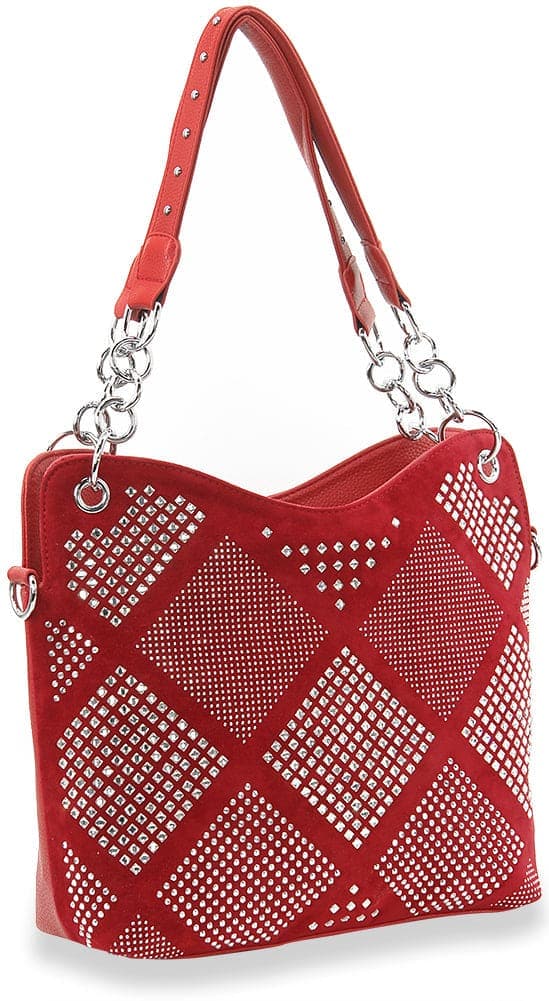 Diamond Pattern Fashion Handbag - Red