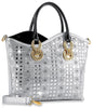 Rhinestone Design Elegant Tote - Silver