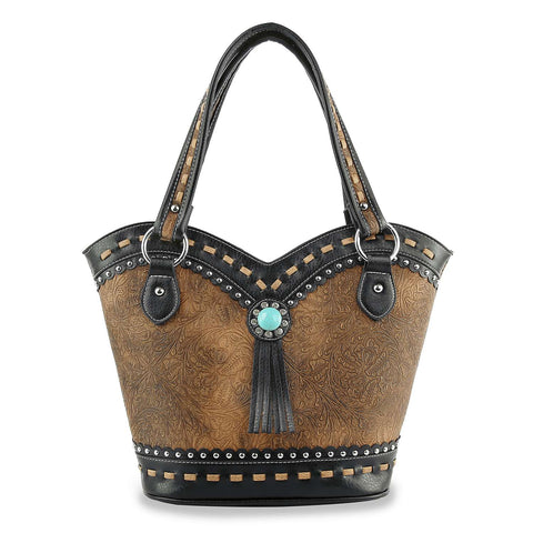 Western Style Embossed Handbag - Black