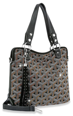 Colored Rhinestone Design Fashion Handbag - Black