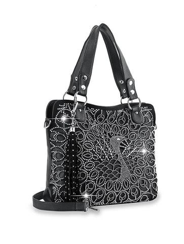 Dazzling Bling Peacock Fashion Handbag - Black
