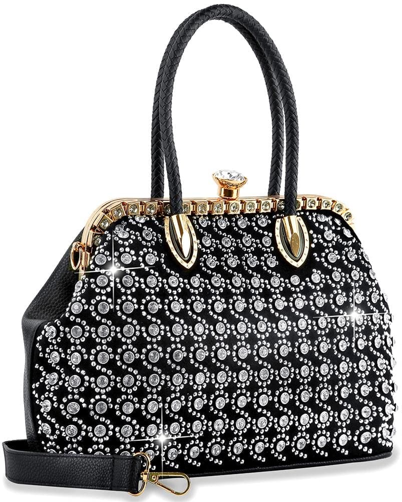 A-Frame Rhinestone Patterned Hand Tote - Black