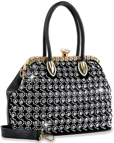 A-Frame Rhinestone Patterned Hand Tote - Black
