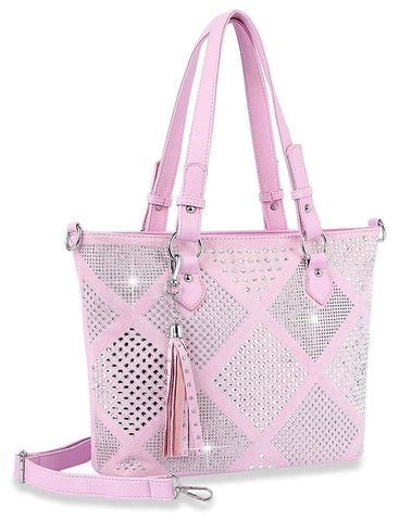 Diamond Pattern Shopper Style Tote - Pink