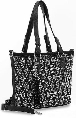 Sparkling Rhinestone Design Tote Handbag - Black
