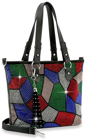 Colorful Stained Glass Design Tote Handbag - Black
