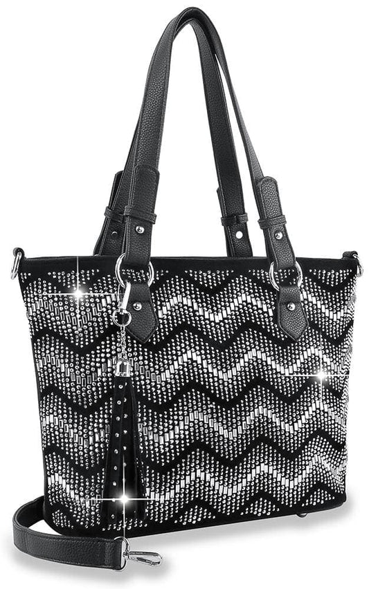 Rhinestone Pattern Tote Handbag  - Black