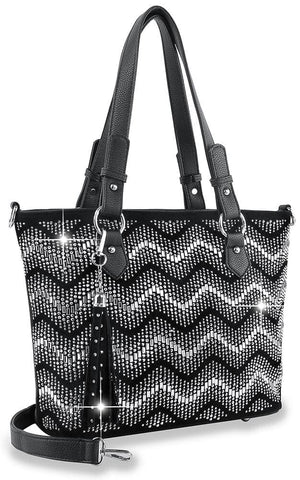 Rhinestone Pattern Tote Handbag  - Black