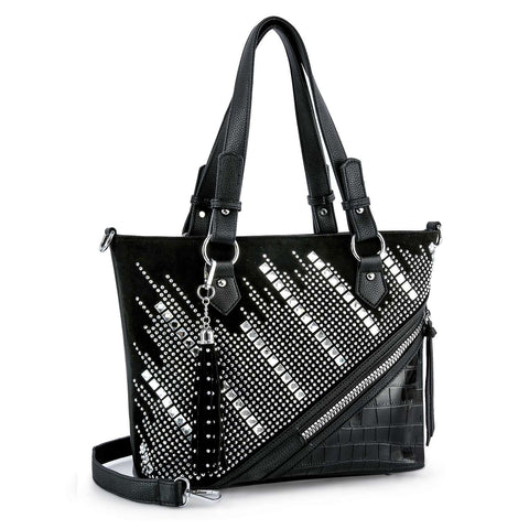 Zipper Accented Rhinestone Bling Tote