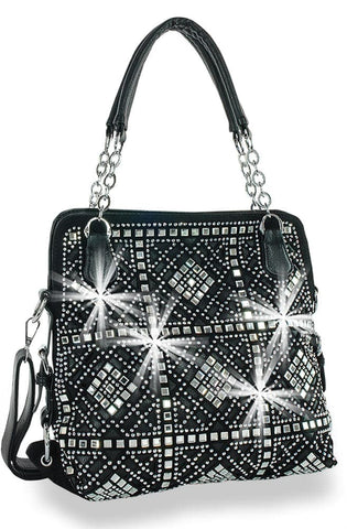 Dazzling Rhinestone Fashion Handbag - Black
